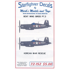 Decals Bent Wing Birds Pt.3: Korean War Rescue. For Revell 1/72 Vought F4U-4 Corsair. Markings for 2 Aircraft. Set is for any 1/
