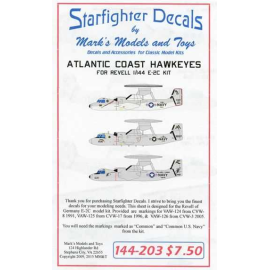 Decals Atlantic Coast Hawkeyes. Sheet contains markings for 3 E-2Cs that served in Atlantic Fleet Air Wings.VAW-124 Bear Aces, C