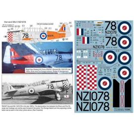 Decals RNZAF Harvard 1/32nd scale. Silver Fern roundel, Red Checkers aerobatic team. NZ1078, late '60s, Silver and Fire Orange s