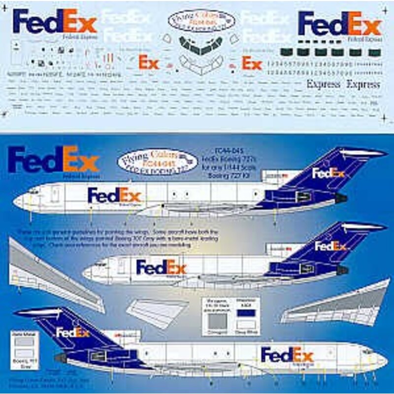 Boeing 727-100/-200 FED EX inc fleet names and registrations