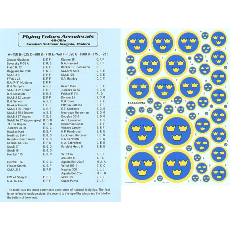 Swedish National Insignia. 9 sizes 215mm to 1800mm 52 Insignia