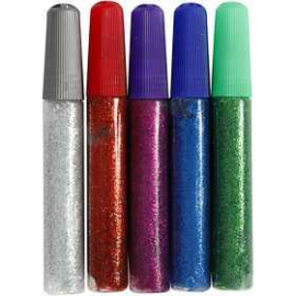Glitter Glue, 10 ml, asstd. colours, 5pcs Glue