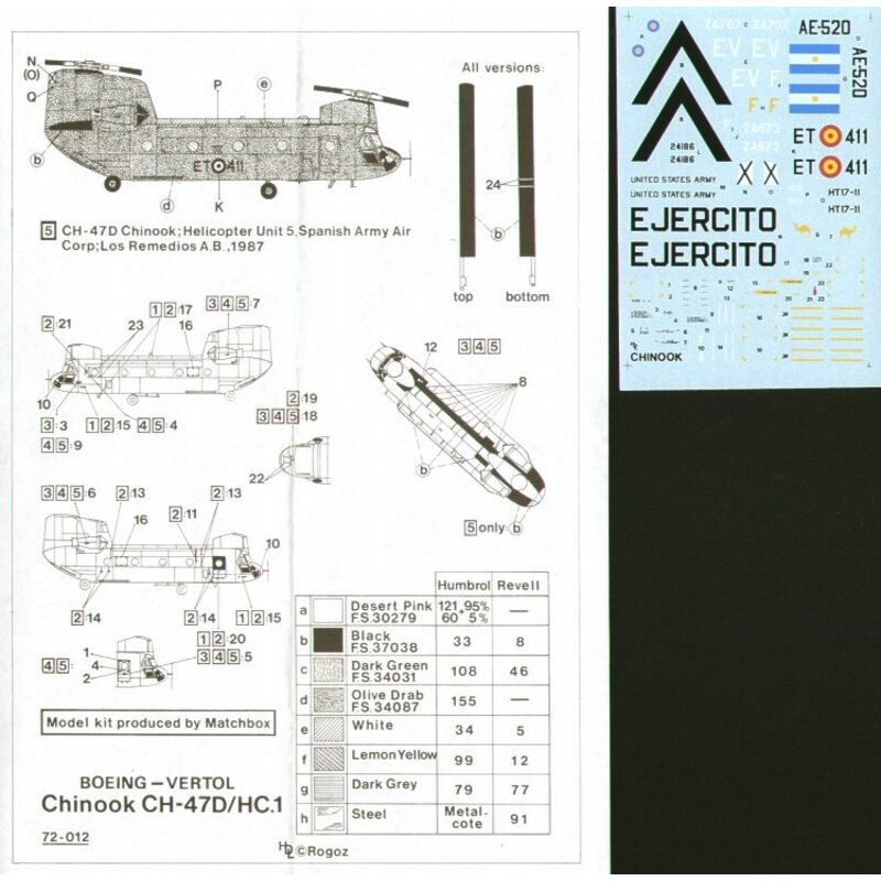 Decals Chinook (designed to be assembled with model kits from Hobbycraft) 1/Boeing CH-47 (5) RAF ZA673 240OCU ZA707 7 Squadron S