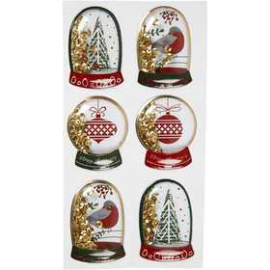Shaker stickers, size 49x32+45x36 mm, gold, bird, tree and christmas balls, 6pcs Sticker
