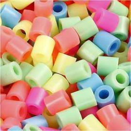 Fuse Beads, size 5x5 mm, hole size 2.5 mm, pastel colours, Medium, 6000mixed Pearl, button