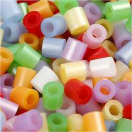 Fuse Beads, size 5x5 mm, hole size 2.5 mm, mother of pearl colours, Medium, 6000mixed Pearl, button