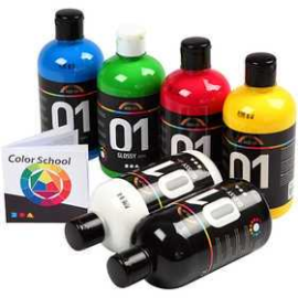 A-Color Acrylic Paint - Colour School, primary colours, 01 - glossy, 6x500ml 