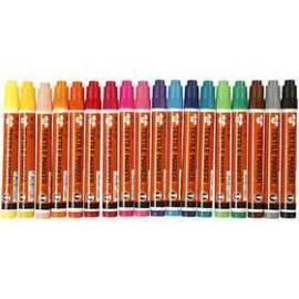 Textile Markers, line width: 2-4 mm, asstd colours, 18pcs 