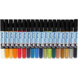Plus Color Marker Assortment, line width: 1-2 mm, L: 14.5 cm, asstd colours, 18pcs Various pencils and markers