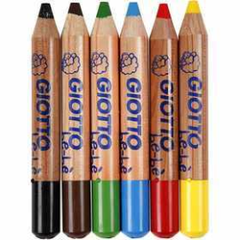 Colouring Pencils, lead: 6 mm, D: 13 mm, asstd colours, 6pcs, L: 10.5 cm 