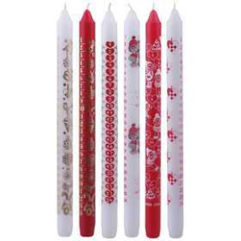 Advent Candles, D: 22 mm, H: 30 cm, white, red, 24pcs 