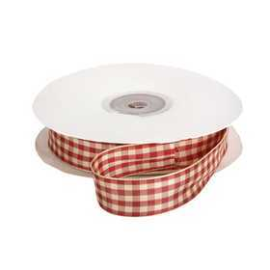 Checked Ribbon, W: 20 mm, antique red/white, 25m 