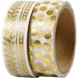 Washi Tape, W: 15 mm, gold, rake and dots - foil, 2x4m Adhesives