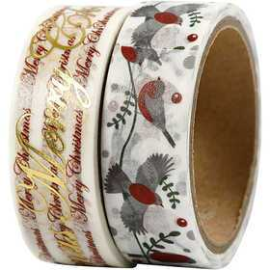 Washi Tape, W: 15 mm, words and birds - foil, 2x4m Adhesives