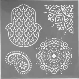Stencil, size 30.5x30.5 cm, thickness 0.31 mm, ethnic motives, 1sheet Stamps, stencils and accessories
