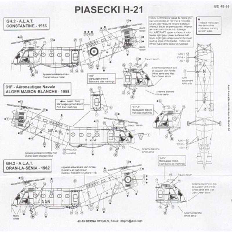 Piasecki H-21 France (3) GH.2 A.L.A.T Constantine 1956 31F Navy Algiers 1958 A-AN GH.2 A.L.A.T. Oran-la-Senia 1962