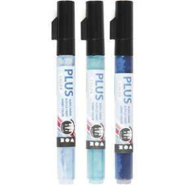 Plus Color Marker, line width: 1-2 mm, L: 14.5 cm, navy blue, sky blue, turquoise, 3pcs Various pencils and markers