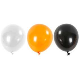 Balloons, white, orange, black, D: 23-26 cm, Round, 10mixed Party item, outdoor and miscellaneous