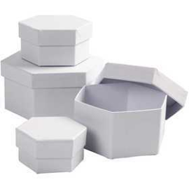 Hexagonal Boxes, D: 6.5+8+10+12 cm, H: 4+5+6+7 cm, 4pcs 