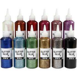 Glitter Glue, asstd colours, 12x118ml Glue