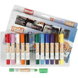 Playcolor Textile Marker, L: 14 cm, D: 15 mm, asstd colours, 12pcs Marker