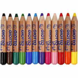 Colouring Pencils, lead: 6 mm, D: 13 mm, asstd colours, 12pcs, L: 10.5 cm 