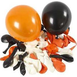 Balloons, white, orange, black, D: 23-26 cm, Round, 100mixed Party item, outdoor and miscellaneous