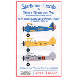 Decals PT-17 Kaydets Designed for the Revell PT-17 N2S-3 Stearman Trainer.This set covers the USAAC/USAAF Aircraft markings us