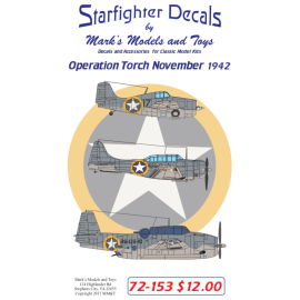 Decals Operation Torch 1942. Markings for Grumman F4F-4 Wildcats, TBF-1 Avengers, Douglas SBD-3 Dauntless, Curtiss SOC Seagull, 