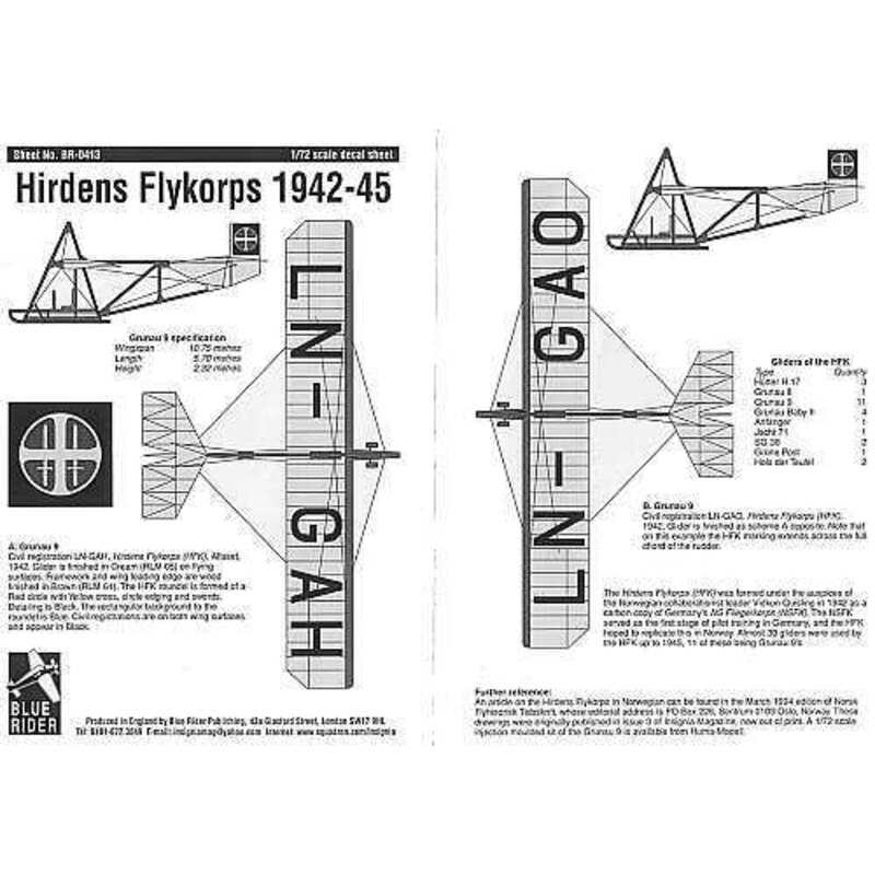 Hirdens Flykorps 1942-1945 Two Grunau 9 gliders from the little known Norwegian Quisling paramilitary air arm