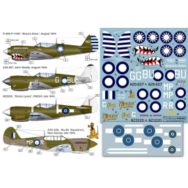 Decals Curtiss P-40s. American Volunteer Group China, RAAF and RNZAF P-40M and Ns. Five Options - RNZAF - NZ3220, “Gloria Lyons"
