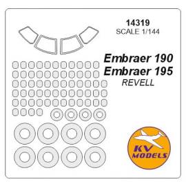 Embraer 190 / Embraer 195 canopy paint mask AND wheel paint mask masks (designed to be used with Revell kits RV3937, RV4884) [Em