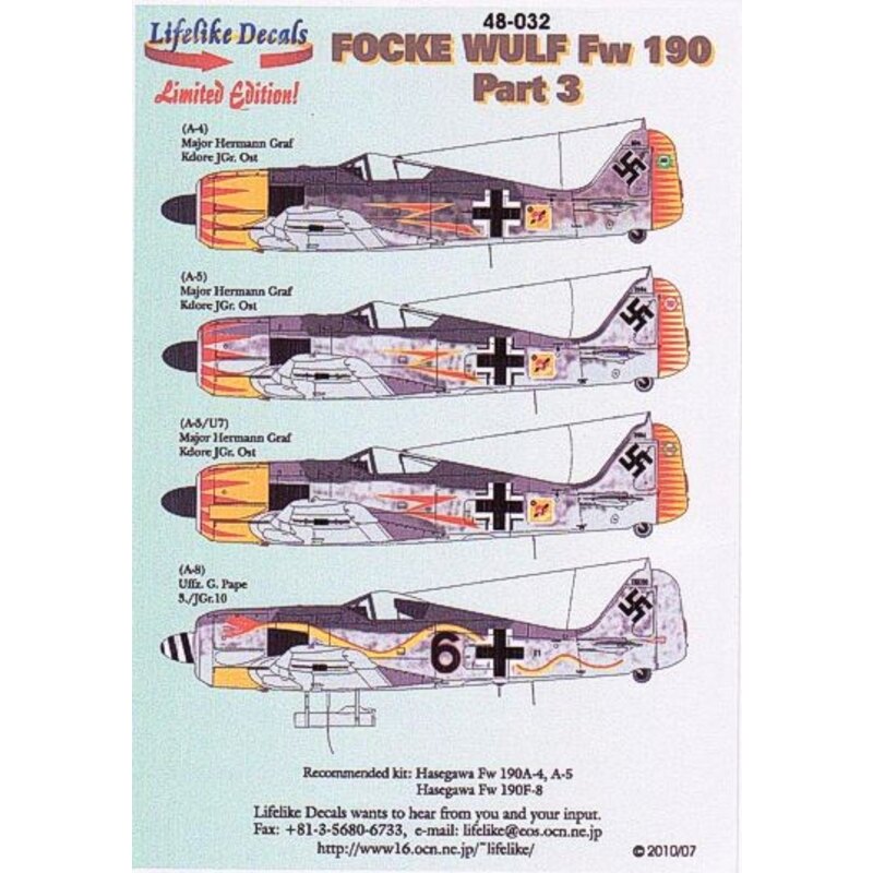 Focke Wulf Fw 190A Pt 3 (4) Three aircraft flown by Major Hermann Graf all with slight variations. Red tulip petals on yellow no