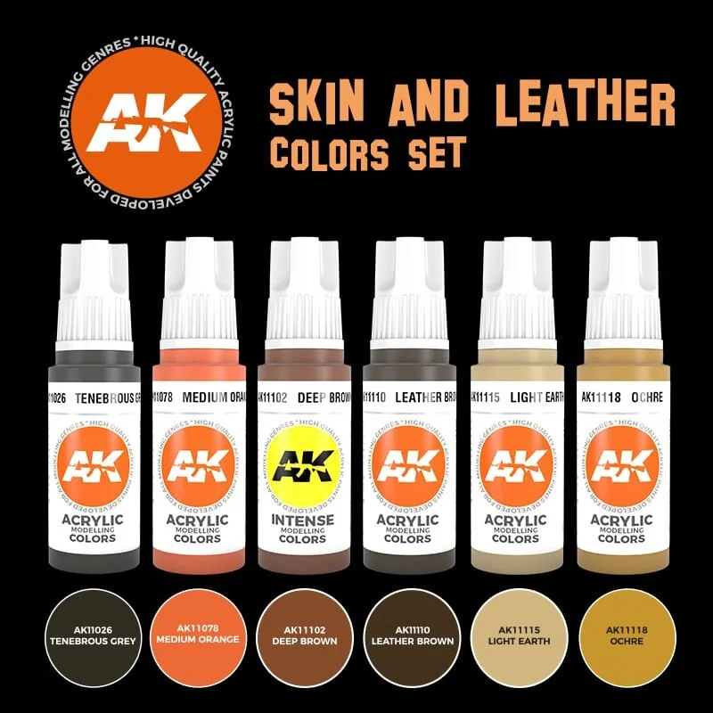 Ak interactive paint SKIN AND LEATHER COLORS SET with 1001hobbies (#613)