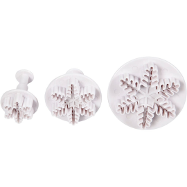 Cookie cutters with stamp, white, snowflake, d: 3.2 + 4.8 + 6.5 cm, 3 pc / 1 Pq. 