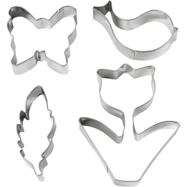 Cookie Cutters, Flower, Bird, Butterfly, Feather, H: 11 cm, 4 pc / 1 Pq. 
