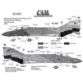 Decals F-4S 155749 AA/110 VF-301 Ferris camouflage schemes 1983 