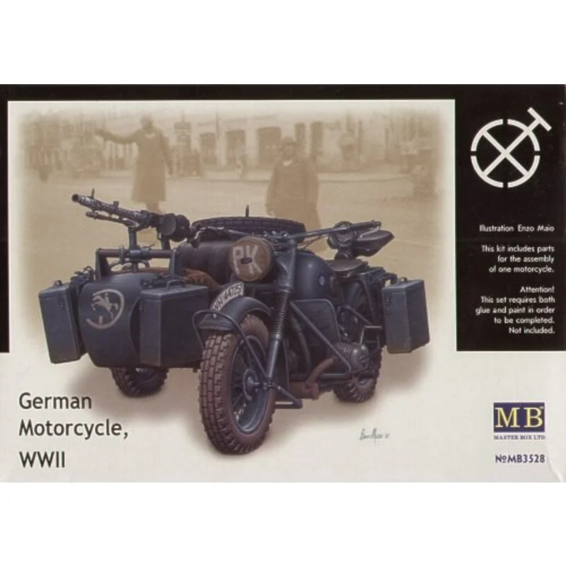 German motorcycle and sidecar. Decals Europe and North Africa. It does not say who the manufacturer is. (was originally announce