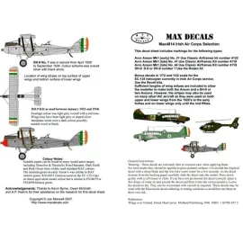 Irish Air Corps Selection (6) Avro Anson Mk.I No 44 with stripes on wings 1939 No 41 Roundel on upper wing stripes below 1944. B