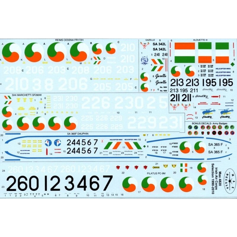 Irish Air Corps 1990-2010 (7) SIAI Marchetti SF 260W Warrior No 226 Reims Cessna FR 172H No.206 SA365F Dauphin No 244 SA 342 Gaz