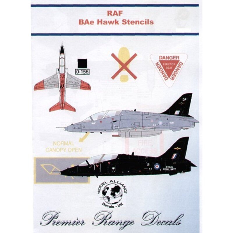 BAe Hawk Stencils. Four sets for use on red/white green/grey camo overall grey and overall black aircraft