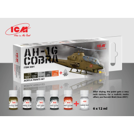 Acrilyc paint set for ICM Bell AH-1G Cobra US Attack Helicopter (designed to be used with ICM kits) also suitable for many other