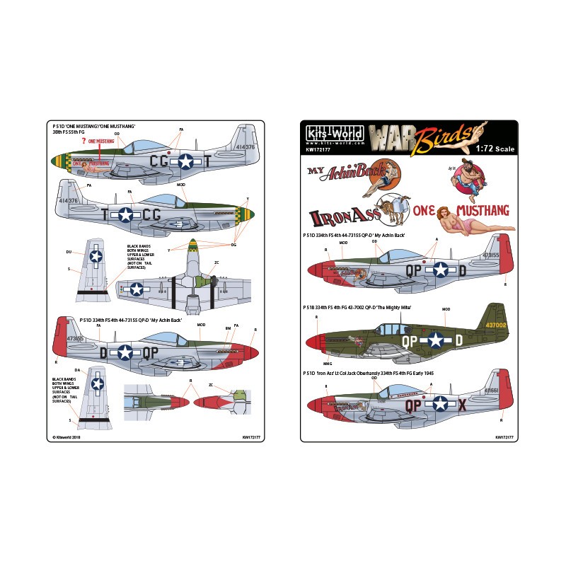 Ontstaan zak Roos Kits-world decals North-American P-51D Mustang 44-11661 QP-X 'Iron A...