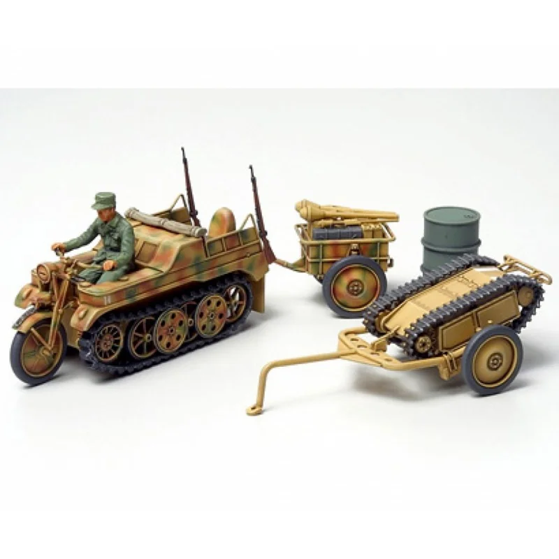 Kettenkrad with Goliath Infantry Cart. Also includes Tow bar grenade launcher oil drum ammunition boxes rifles and driver figure