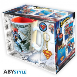 DC COMICS - Pck Mug + Key Ring + "Superman" Badges 