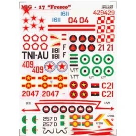 Mikoyan MiG-17 Fresco (13) White 02 Blue 1611 Red 04 all Russian Red 429 Poland Black 1181 Indonesia Red 21 Mosambique Egypt Red