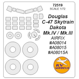 Douglas C-47 Skytrain, Dakota + wheels masks (designed to be used with Airfix AX08014, AX08015, AX08015A kits) [C-47, Dakota Mk.