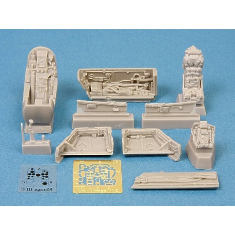 Dassault Mirage III cockpit and wheel bays (designed to be assembled with model kits from Eduard and Hobby Boss)