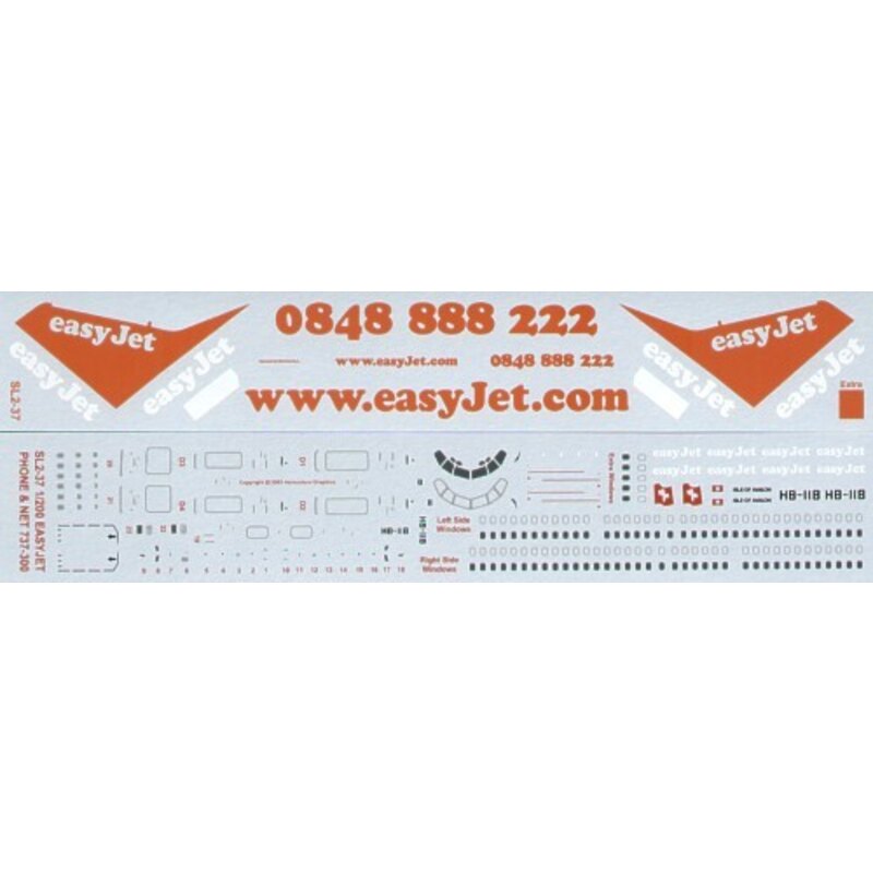 Boeing 737-300 EasyJet HB-IIB Web site and Swiss Phone Number combo