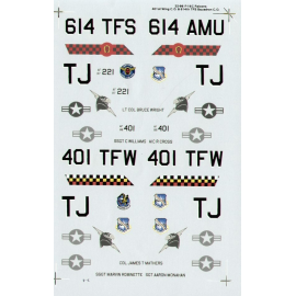 Decals Lockheed Martin F-16C (2) 88-401 401 TFW Wing CO 87-221 614 TFS Squadron CO TJ Torrejon Decals for military aircraft
